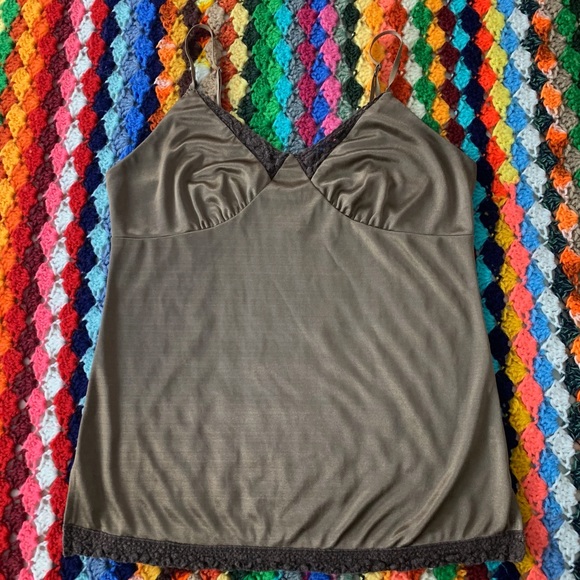 Vintage Y2K Silky Chocolate Lace Detail Cami Spaghetti Strap Tank Xhilar… - Picture 7 of 13